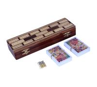 THE Unltd India Handmade Wooden Cribbage Board Game with Storage - 3-Track Classic Table Game for 2-4 Players, Includes 6 Metal Pegs & 2 Playing Cards, Unique Gift