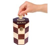 THE Unltd India Handmade Wooden Piggy Bank, Retro Vintage Decorative Money Box with Brass Lock for Kids, Savings Box for Kids, Adults, Gift for Any Occasion (Multicolor, 6 Inch)