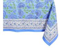 THE Unltd India Indigo Light Rectangle Tablecloth 60 X 90 Inches - 100% Cotton Block Print Floral Table Cloth for Dining Table, 8 Seater, Weddings, Parties, Outdoor Dining, Grand Buffet Decor
