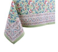 THE Unltd India Light Green 100% Cotton Square Tablecloth, Block Print Summer Floral Dining Table Cloth, 59 x 59 Inches, 4 Seater for Dining & Home Decor - Housewarming Gift for New Home