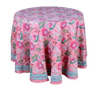 THE Unltd India Lotus Pink 100% Cotton Spring Summer Round Tablecloth, Block Print Table Cloth for Dining, Weddings, Outdoors, Parties, Grand Millennial Home 72" Inches 6 Seater