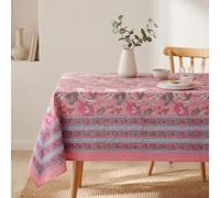 THE Unltd India Lotus Pink Cotton Square Tablecloth, 150x150cm (59"x59") - Hand Block Print Floral Design Cotton 4-Seater Table Cover for Dining Room, Kitchen & Summer Decor