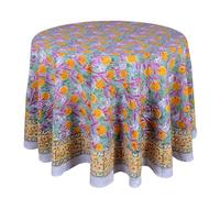 THE Unltd India Multicolour 100% Cotton Fall Round Tablecloth, Block Print Table Cloth for Dining, Weddings, Outdoors, Party, Grand Millennial Home 72" Inches 6 Seater