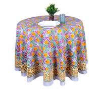 THE Unltd India Multicolour 100% Cotton Round Tablecloth, Block Print Dining Table Cloth, 72 Inches, 6 Seater for Dining & Home Decor - Housewarming Gift for New Home