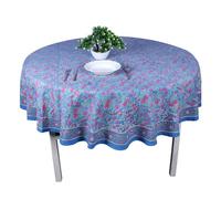 THE Unltd India Ocean Blue 100% Cotton Round Tablecloth, Hand Block Print Dining Table Cloth, 72 Inches, 6 Seater for Dining, Outdoor Parties & Housewarming gifts - Gift for Her
