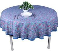 THE Unltd India Ocean Blue Block Print 100% Cotton Round Tablecloth (72-Inch, 6-Seater) - Perfect for Dining, Outdoor Parties, and a Thoughtful Housewarming Gift