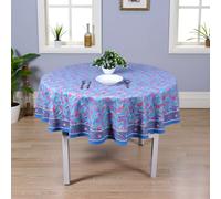 THE Unltd India Ocean Blue Round Tablecloth 72" Inch - 100% Cotton Block Print Table Cloth for Dining Table, 6 Seater, Autumn Decor, Weddings, Outdoor Parties, Boho Home Style
