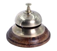 THE Unltd India Reception Handmade Vintage Call Bell with Wooden Base, Decorative Desk Call, 12" Cm Diameter, Service Bell for Office, Hotel, Restaurant, School (Brass)