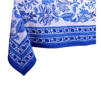 THE Unltd India Royal Blue Cotton Square Tablecloth, 150x150cm (60x60) - Hand Block Print Floral Design Cotton 4-Seater Table Cover for Dining Room, Kitchen - Housewarming Gift