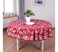 THE Unltd India Ruby Red 100% Cotton Round Tablecloth, Block Printed Dining Table Cloth, 72 Inches, 6 Seater for Dining & Events - Housewarming Gift for New Home