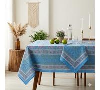 THE Unltd India Sky Blue 100% Cotton Square Tablecloth, Indian Block Printed Dining Table Cloth, 59 x 59 Inches, 4 Seater for Home & Events - Housewarming Gift for New Home
