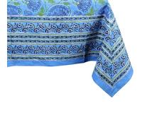 THE Unltd India Sky Blue Square Tablecloth 59 x 59 Inch - 100% Cotton Block Print Floral Table Cloth for Dining Table, 4 Seater, Boho Spring Decor, Weddings, Parties, Outdoor Home Style