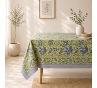 THE Unltd India Soft Lime Green Cotton Square Tablecloth, 59x59 Inch - Hand Block Print Floral Design Cotton 4-Seater Table Cover for Dining Room - Thanksgiving Gifts