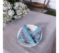 THE Unltd India Teal Cloth Napkins - Set of 6, 100% Cotton 45x45 cm, Hand Block Printed Floral Design - Decorative Table Napkins for Family Dinner, Wedding, Cocktail, Kitchen, Thanksgiving/Christmas