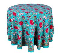 THE Unltd India Turquoise Twilight 100% Cotton Fall Round Tablecloth, Block Print Table Cloth for Dining, Weddings, Outdoors, Parties, Grand Millenial Home 72" Inches 6 Seater