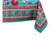 THE Unltd India Turquoise Twilight Square Tablecloth 59 x 59 Inch - 100% Cotton Block Print Floral Table Cloth for Dining Table, 4 Seater, Boho Spring Decor, Weddings, Parties, Outdoor Home Style