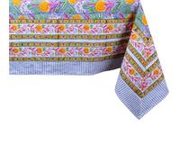 THE Unltd India Yellow & Pink Cotton Square Tablecloth, 150x150cm (59x59) - Hand Block Print Floral Design Cotton 4-Seater Table Cover for Dining Room, Kitchen - Housewarming Gift