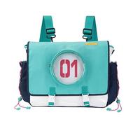 THE UNTAMED Miku Backpack, Large Capacity Shoulder Bag, Turquoise White Navy Colorblock Design, PU and Oxford Cloth Material, 39x10x31 cm