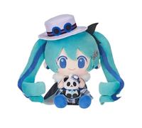 THE UNTAMED Miku Plush Toy with Panda, Q Version Sitting Doll, Turquoise Hair Character, 20cm Tall, Polyester Fiber, Themed Costume with White Hat