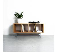 The Urban Editions Condor Vinyl Storage Cabinet on Mid Century Hairpin Legs - Small 100cm (39") wide - Iroko - 30cm (12")