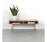 The Urban Editions Darwen Solid Wood Coffee Table On Mid Century Hairpin Legs - Dark Ash - 50cm (19.5") - Large 140cm (55")