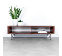 The Urban Editions Henley TV Stand on Mid Century Hairpin Legs - Medium 120cm (47") wide - Walnut - 10cm (4")