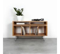 The Urban Editions Kelston Record Player Cabinet on Hairpin legs - Large 140cm (55") Wide - Dark Ash - 30cm (12") hairpin