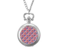 The USA and United Kingdom Flag Vintage Pocket Watch Alloy Pendant Watches Necklace Gift for Men Women Silver-Style