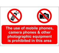 The use of mobile phones, camera phones & other photographic equimpent is prohibited in this area sign - Self adhesive vinyl 300 x 200mm