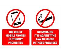 The use of mobile phones is strictly prohibited/no smoking, prohibition sign - 1mm flexible Plastic sign (200mm x 150mm)