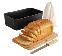 The Useful Co. UCO Black Bread Box for Kitchen Countertop 38 cm, Homemade Bread Storage with Knife & Cutting Board Lid, Loaf Container, Bread Bin, Bread Keeper for Sourdough