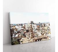 The Valencia Skyline In Spain Modern Art Canvas Wall Art Print Ready to Hang, Framed Picture for Living Room Bedroom Home Office Décor, 60x40 cm (24x16 Inch)