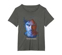 The Vampire Diaries Damon Face T-Shirt, Women's Plus, Asphalt Grey, 6X