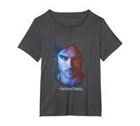 The Vampire Diaries Damon Face T-Shirt, Women's Plus, Dark Heather Grey, 6X