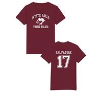 The Vampire Diaries Inspired T-Shirt - Mystic Falls Salvatore 17 Front and Back Print 4 Colours Burgundy