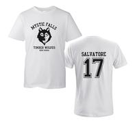 The Vampire Diaries Inspired T-Shirt - Mystic Falls Salvatore 17 Front & Back Print | Crew Neck Unisex T-Shirt |Regular Fit 100% Cotton Printed TT Shirt for UK Men/Women/Kids White