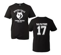 The Vampire Diaries Inspired T-Shirt - Mystic Falls Salvatore 17 Front & Back Print | Crew Neck Unisex T-Shirt |Regular Fit 100% Cotton Printed TT Shirt for UK Men/Women/Kids Black