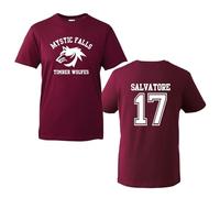 The Vampire Diaries Inspired T-Shirt - Mystic Falls Salvatore 17 Front & Back Print | Crew Neck Unisex T-Shirt |Regular Fit 100% Cotton Printed TT Shirt for UK Men/Women/Kids Wine