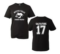 The Vampire Diaries Inspired T-Shirt - Mystic Falls Salvatore 17 Front & Back Print | Crew Neck Unisex T-Shirt |Regular Fit 100% Cotton Printed TT Shirt for UK Men/Women/Kids Black