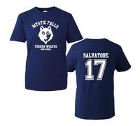 The Vampire Diaries Inspired T-Shirt - Mystic Falls Salvatore 17 Front & Back Print | Crew Neck Unisex T-Shirt |Regular Fit 100% Cotton Printed TT Shirt for UK Men/Women/Kids Navy