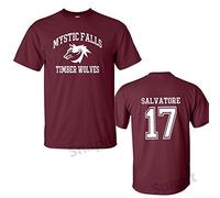 The Vampire Inspired T-Shirt - Mystic Falls Salvatore 17 Front and Back Print - Small Burgundy
