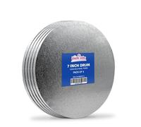 The Vanilla Valley Round Silver Cake Board 7 Inch - Pack of 5 Drums