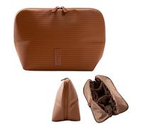 THE VERTI-Vertical Waterproof Makeup & Toiletry Bag | 23-Pocket Organizer with Upright, Fold-Down Design for Skincare, Toiletries & Essentials (Mohagany, Medium)