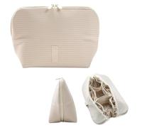 THE VERTI-Vertical Waterproof Makeup & Toiletry Bag | 23-Pocket Organizer with Upright, Fold-Down Design for Skincare, Toiletries & Essentials (Shell, Medium)