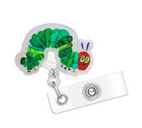 The Very Hungry Caterpillar Badge Reel, Funny Badge Reels Retractable, Name Badge Holder Reel ID Clip, Cute Animal Pediatric Decorative for RN LPN CNA MA Medical Worker Teacher Nurse Badge Accessories