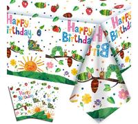 The Very Hungry Caterpillar Party Supplies, 3pcs Caterpillar Party Tablecloth/Hungry Caterpillar Table Cloth, Little Green Caterpillar Tablecover for Hungry Caterpillar Birthday Decorations