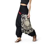 The Veshti Company Women's Printed Summer Harem Pants, Cotton Boho Hippie Casusal Oversized Palazzo Pant for Women, Ancient Seal Black-beige, One size