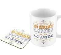 The Victorian Printing Co - All I Want to do is Drink Coffee & Go - Ski Jumping - Mug & Coaster
