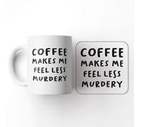 The Victorian Printing Co - Coffee Makes Me Feel Less Murdery - Gift Mug and Coaster Set, Ceramic, 11 fl. oz.