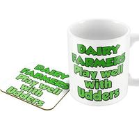The Victorian Printing Co - Dairy Farmers Play Well with udders for a Farmer - Mug and Coaster Set